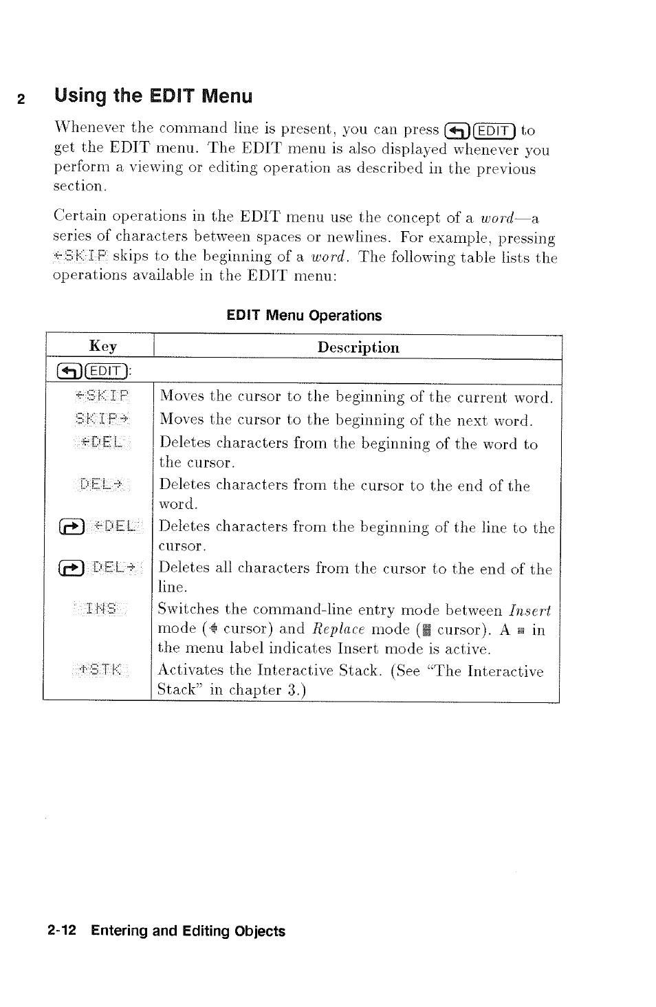 Using the edit menu | HP 48g Graphing Calculator User Manual | Page 36 / 612