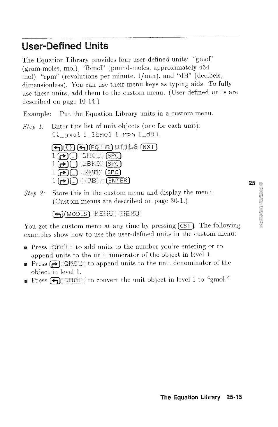 User-defined units, User-defined luiits -15, Units | User-defined | HP 48g Graphing Calculator User Manual | Page 361 / 612