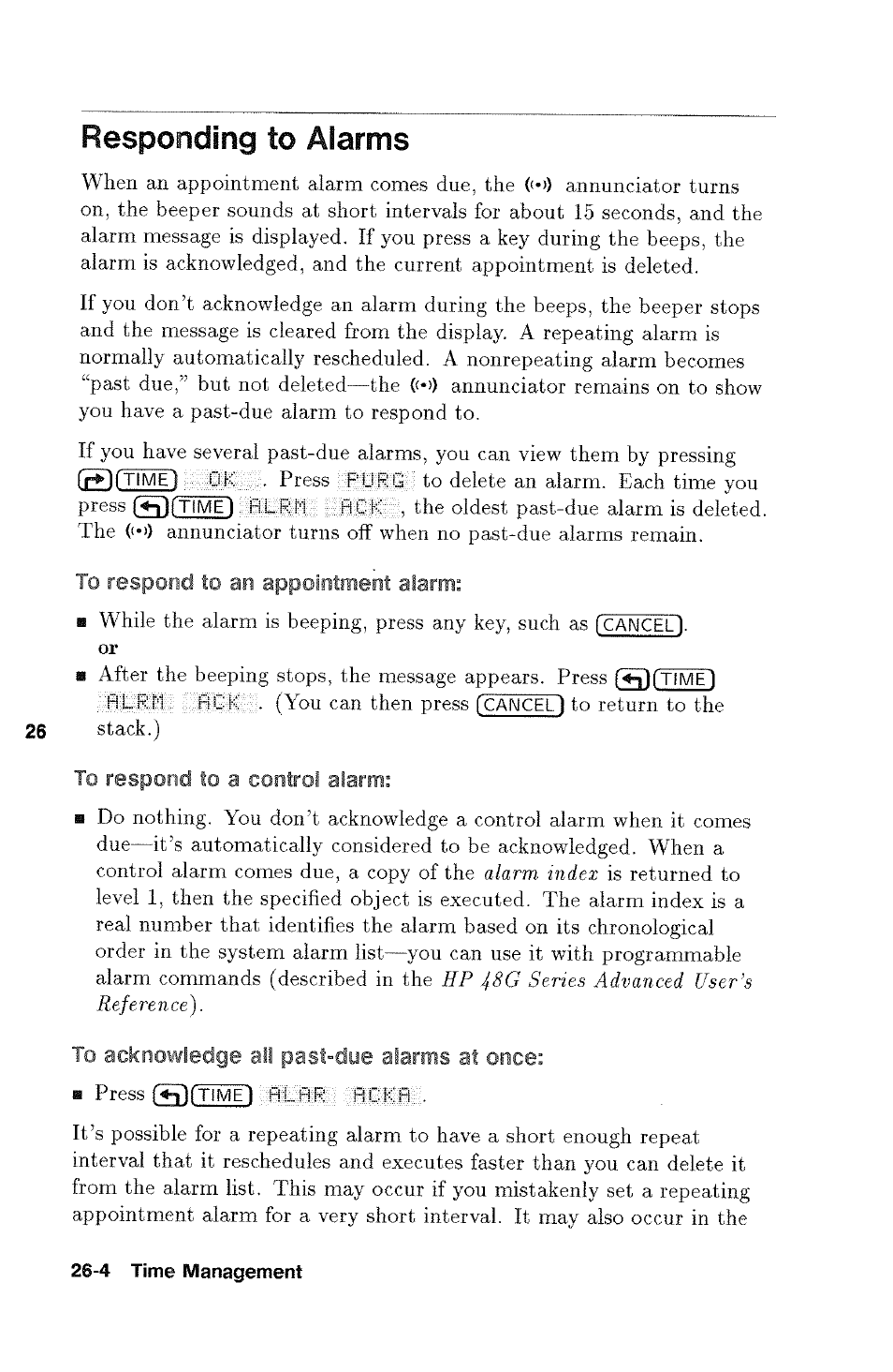 Responding to alarms, Responding to alarms -4 | HP 48g Graphing Calculator User Manual | Page 366 / 612