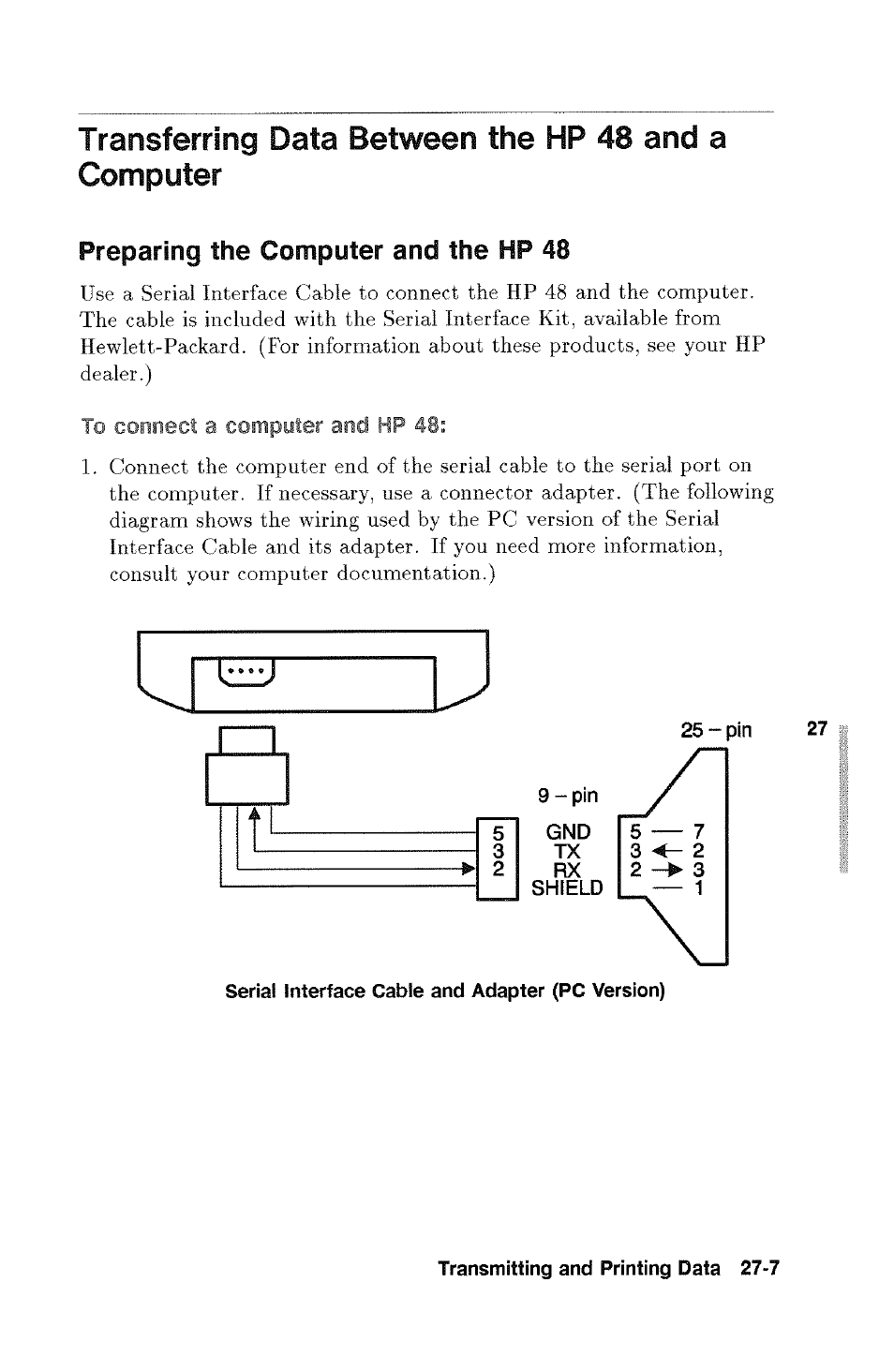 Transferring data between the hp 48 and a computer, Preparing, Computer and the hp 48 | HP 48g Graphing Calculator User Manual | Page 375 / 612