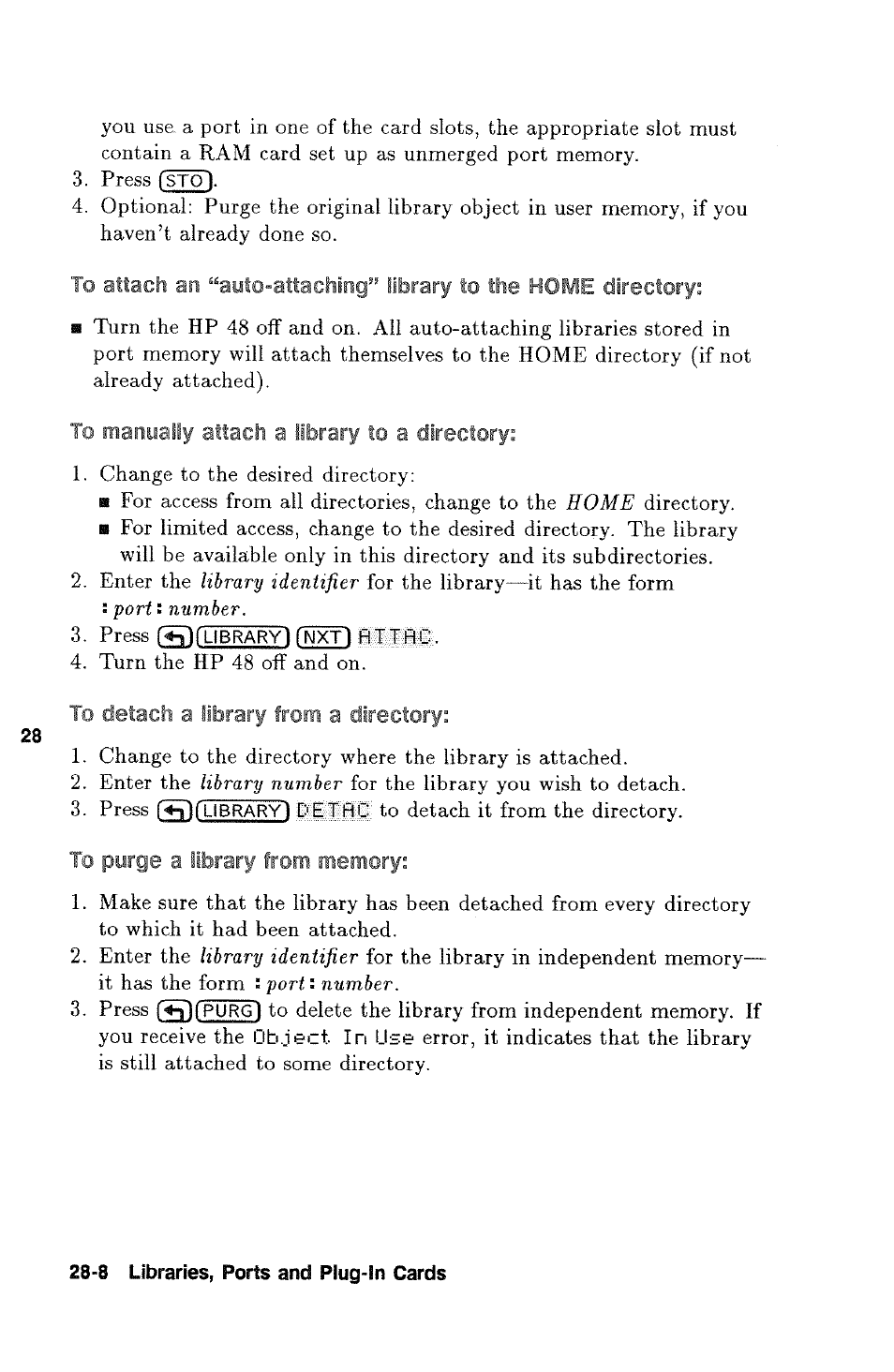 To detach a library from a directory | HP 48g Graphing Calculator User Manual | Page 396 / 612