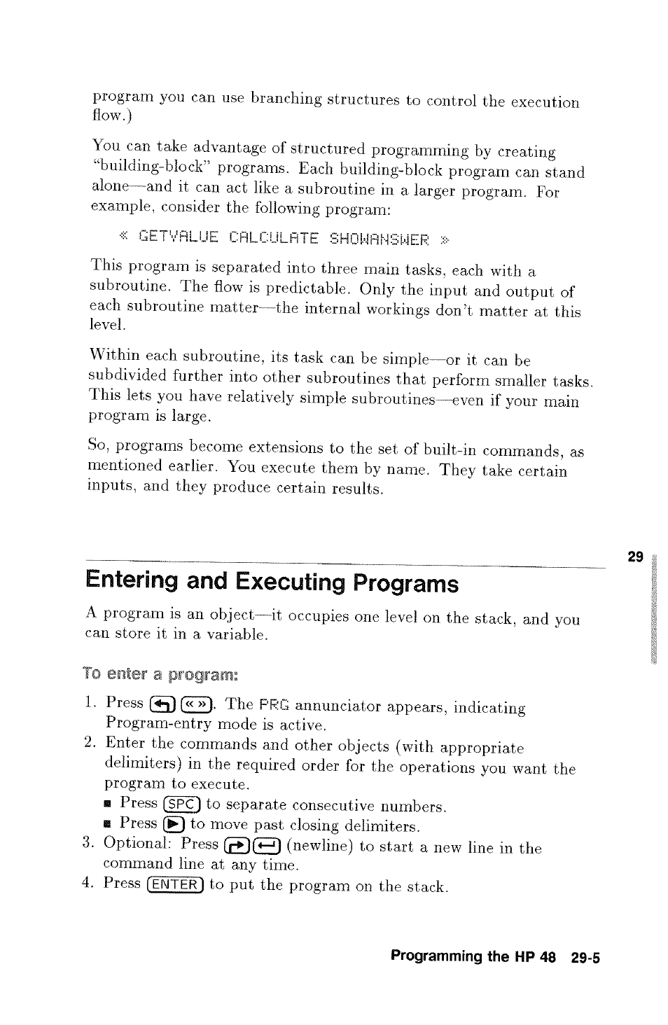 Entering and executing programs, Entering and executing programs -5, A program | HP 48g Graphing Calculator User Manual | Page 411 / 612