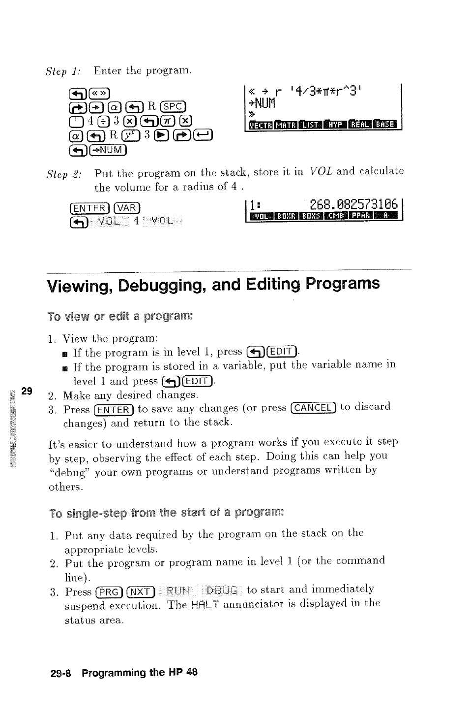 Iiwh«aiaibiaiiai№abniaijjiiabbt«i, Viewing, debugging, and editing programs, To view or edit a program | Viewing, debugging, and editing programs -8, Ceeschh | HP 48g Graphing Calculator User Manual | Page 414 / 612