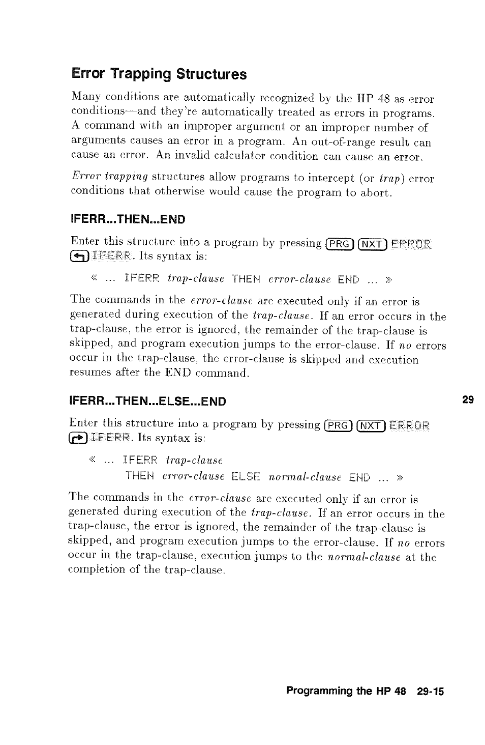 Error trapping structures | HP 48g Graphing Calculator User Manual | Page 421 / 612