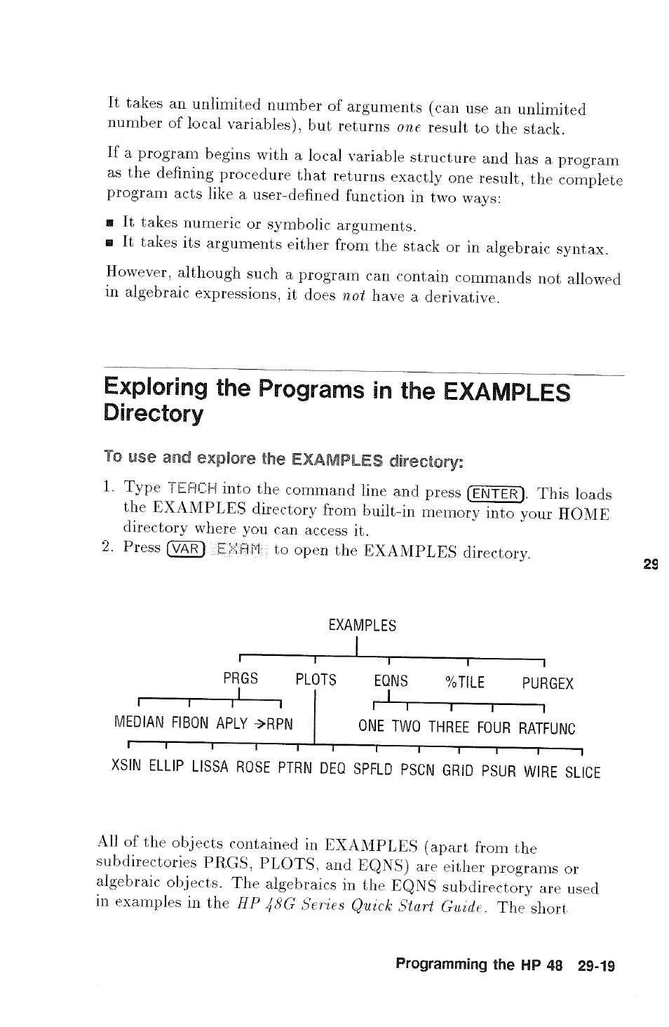 Exploring the programs in the examples directory | HP 48g Graphing Calculator User Manual | Page 425 / 612