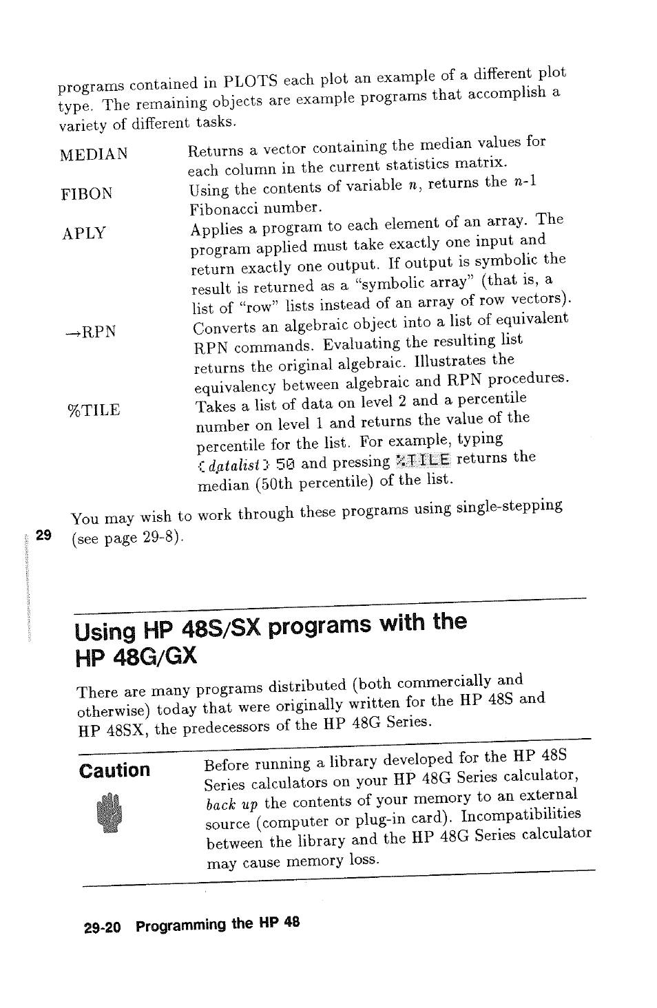 Using hp 48s/sx programs with the hp 48g/gx | HP 48g Graphing Calculator User Manual | Page 426 / 612