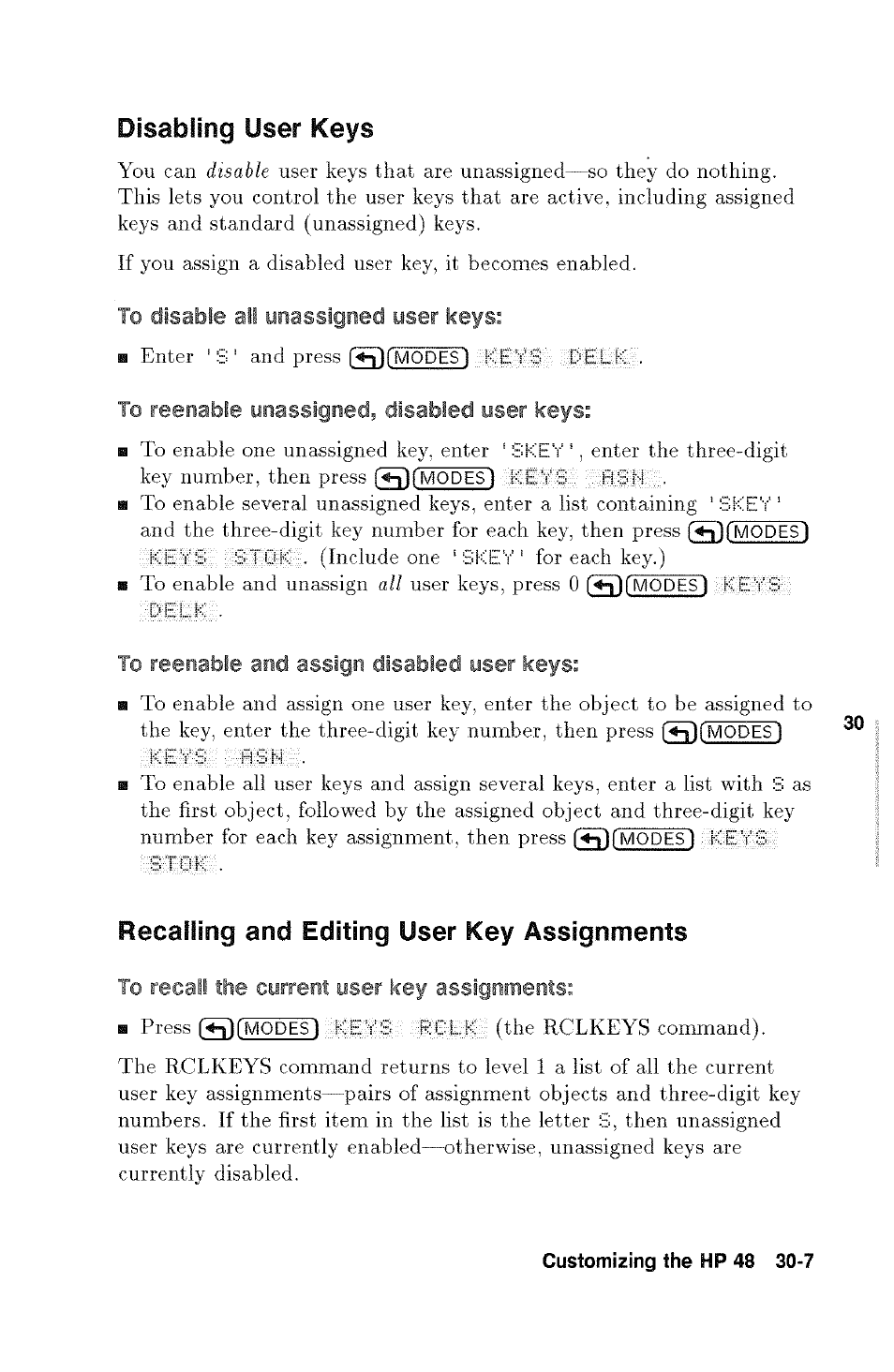 Recalling, Disabling user keys, And editing user key assignments | HP 48g Graphing Calculator User Manual | Page 435 / 612