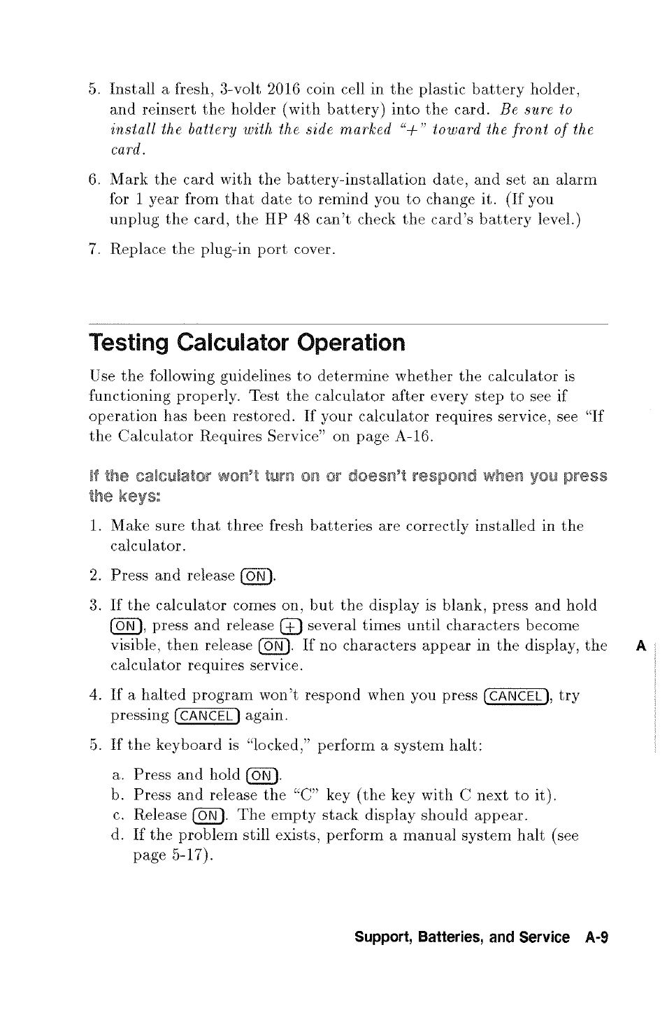 Testing calculator operation | HP 48g Graphing Calculator User Manual | Page 445 / 612