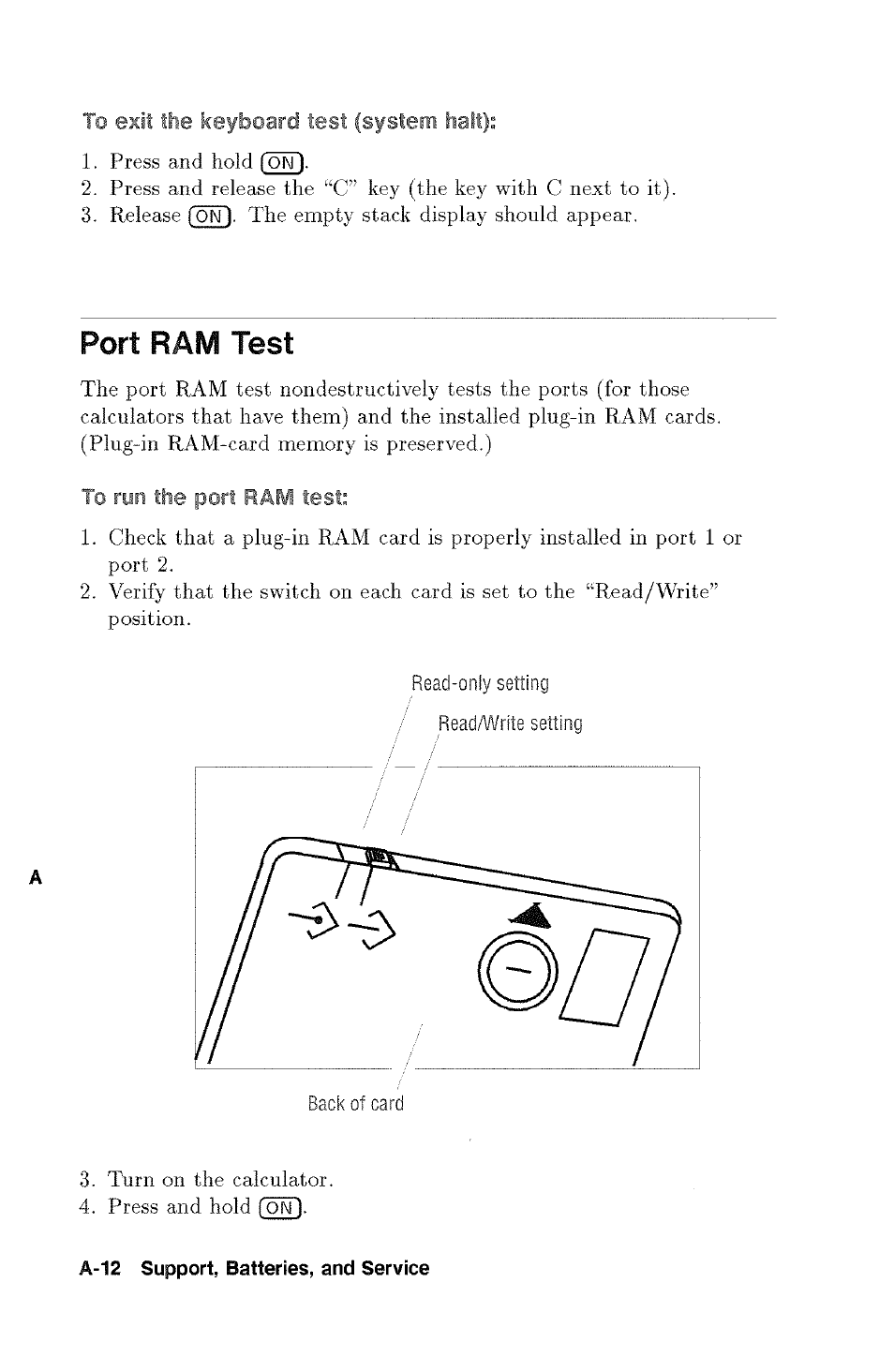 Port ram test, To run the port ram test | HP 48g Graphing Calculator User Manual | Page 448 / 612
