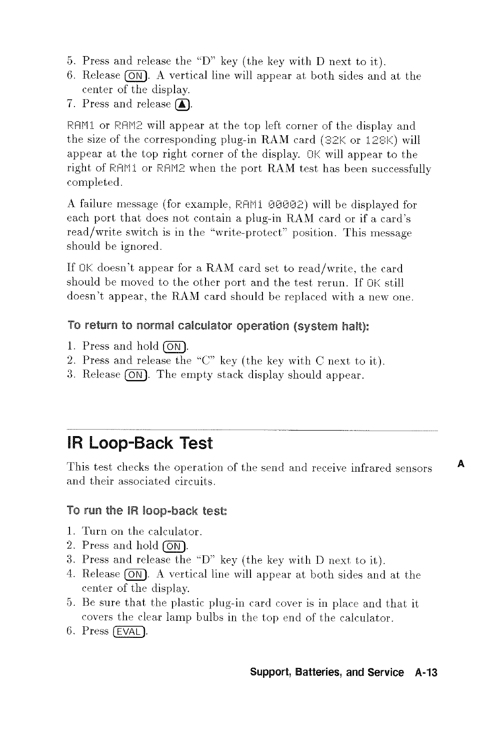 Ir loop-back test, To run the ir loop-back test | HP 48g Graphing Calculator User Manual | Page 449 / 612