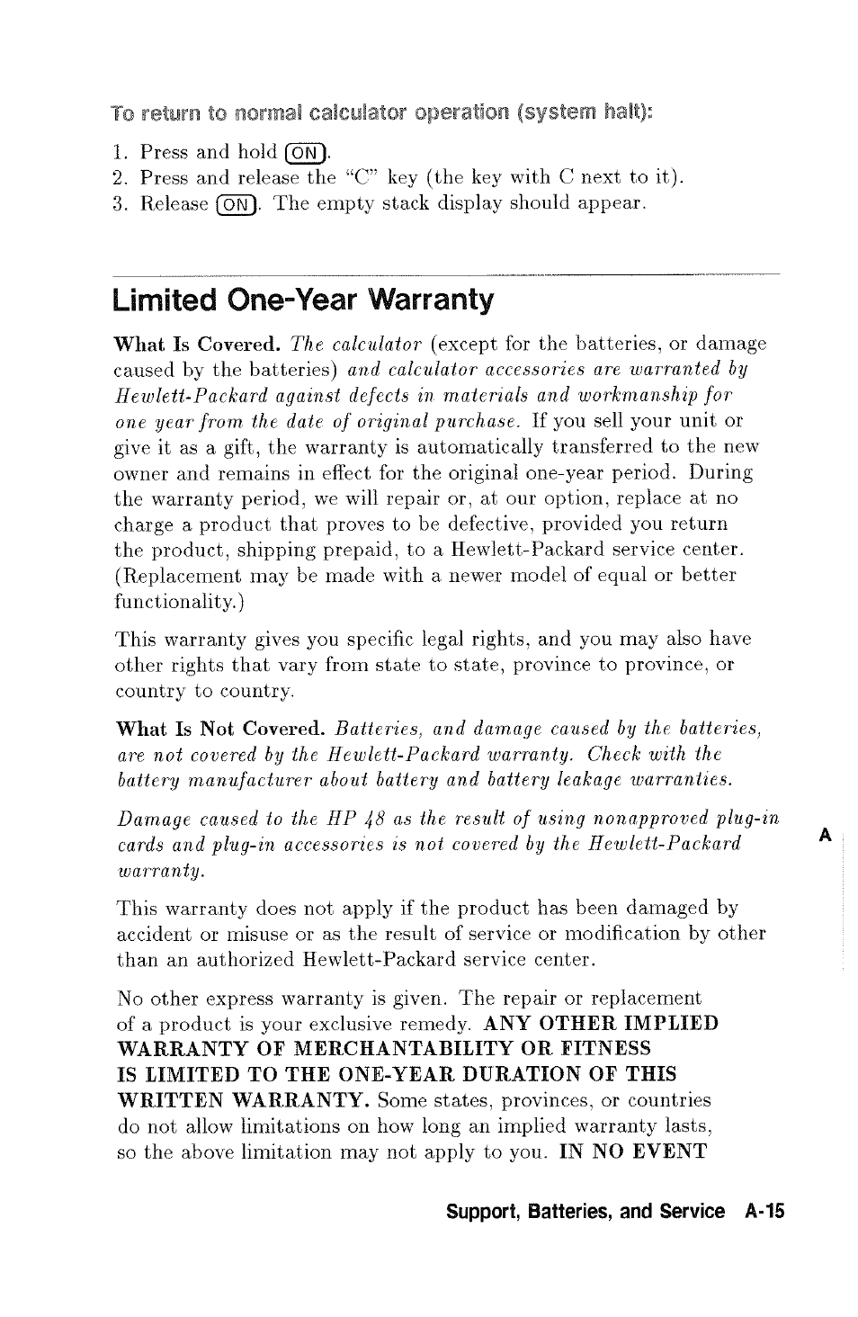 Limited one-year warranty | HP 48g Graphing Calculator User Manual | Page 451 / 612