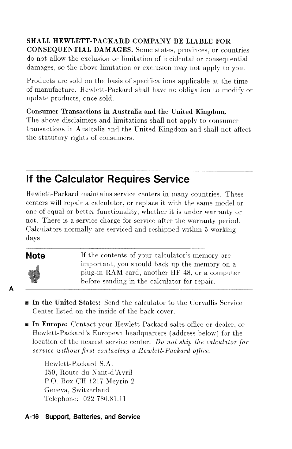 If the calculator requires service | HP 48g Graphing Calculator User Manual | Page 452 / 612