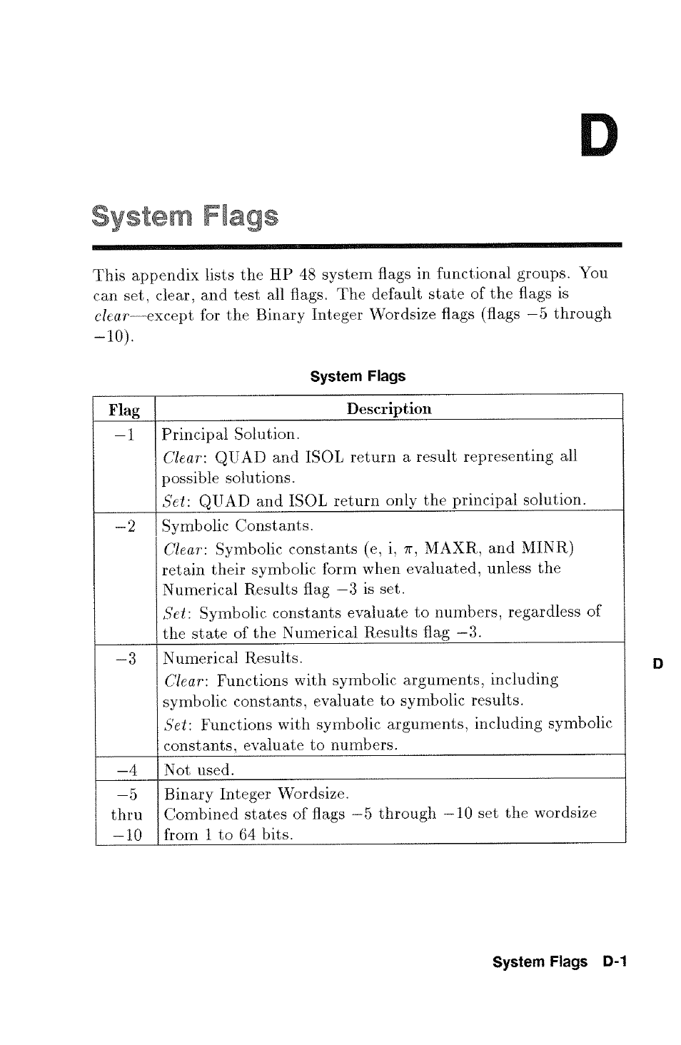 System flags | HP 48g Graphing Calculator User Manual | Page 467 / 612