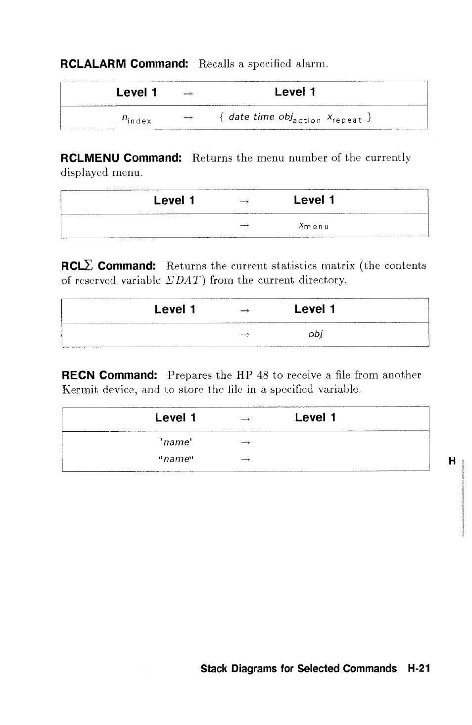 Level 1, Rcle command | HP 48g Graphing Calculator User Manual | Page 559 / 612