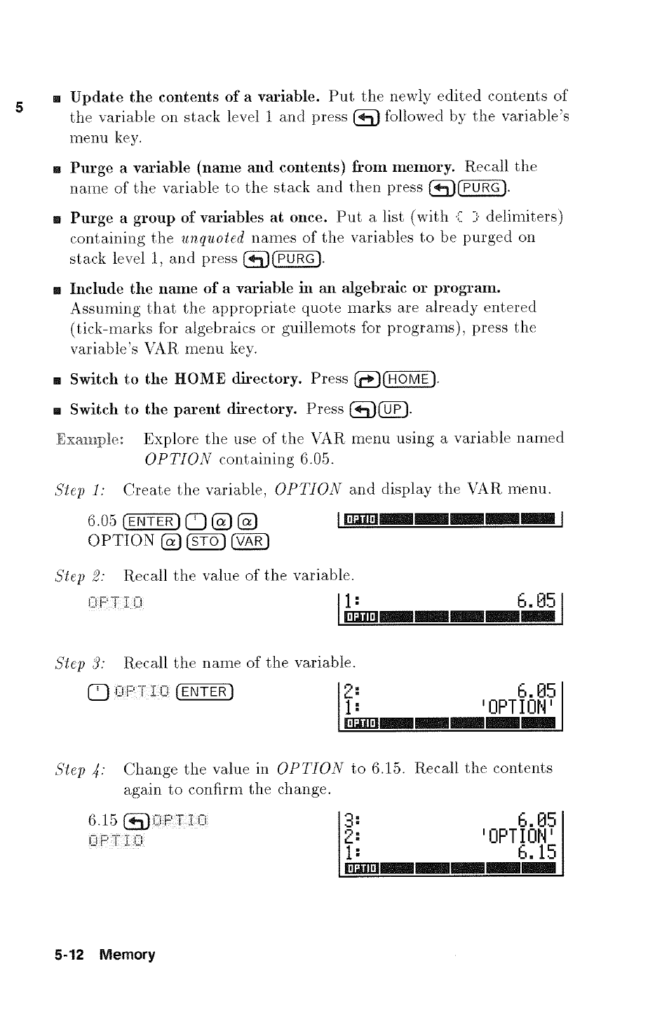 I egnnil, Fenter) (3d, 33 0pt i 0 (enter) | 6.05 1 = 'option | HP 48g Graphing Calculator User Manual | Page 70 / 612