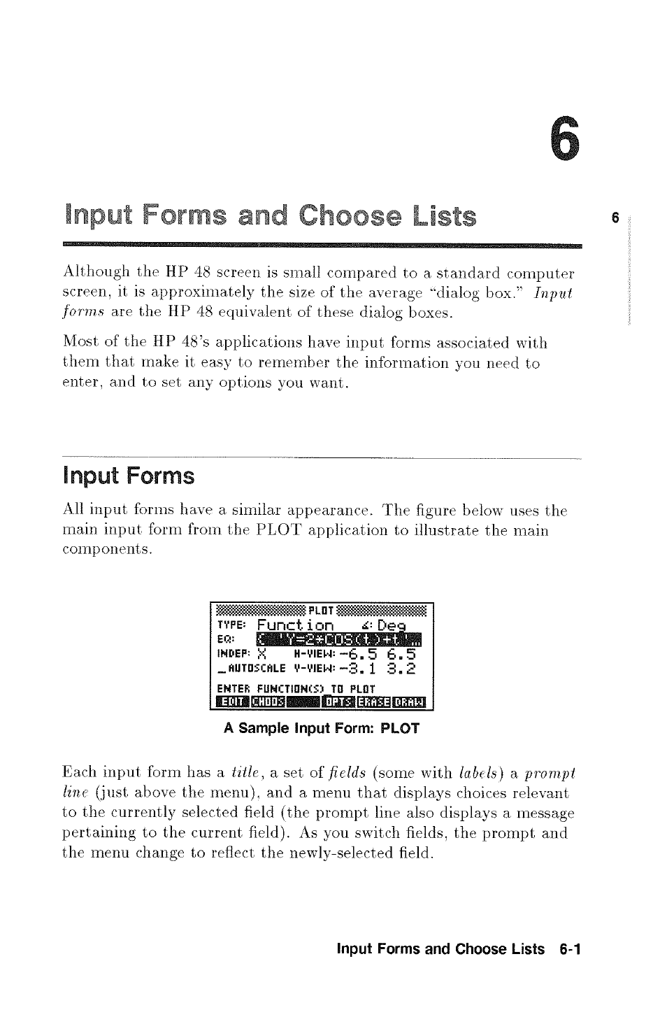 Inpriit foniìs and lists, Input forms, Input forms -1 | HP 48g Graphing Calculator User Manual | Page 79 / 612