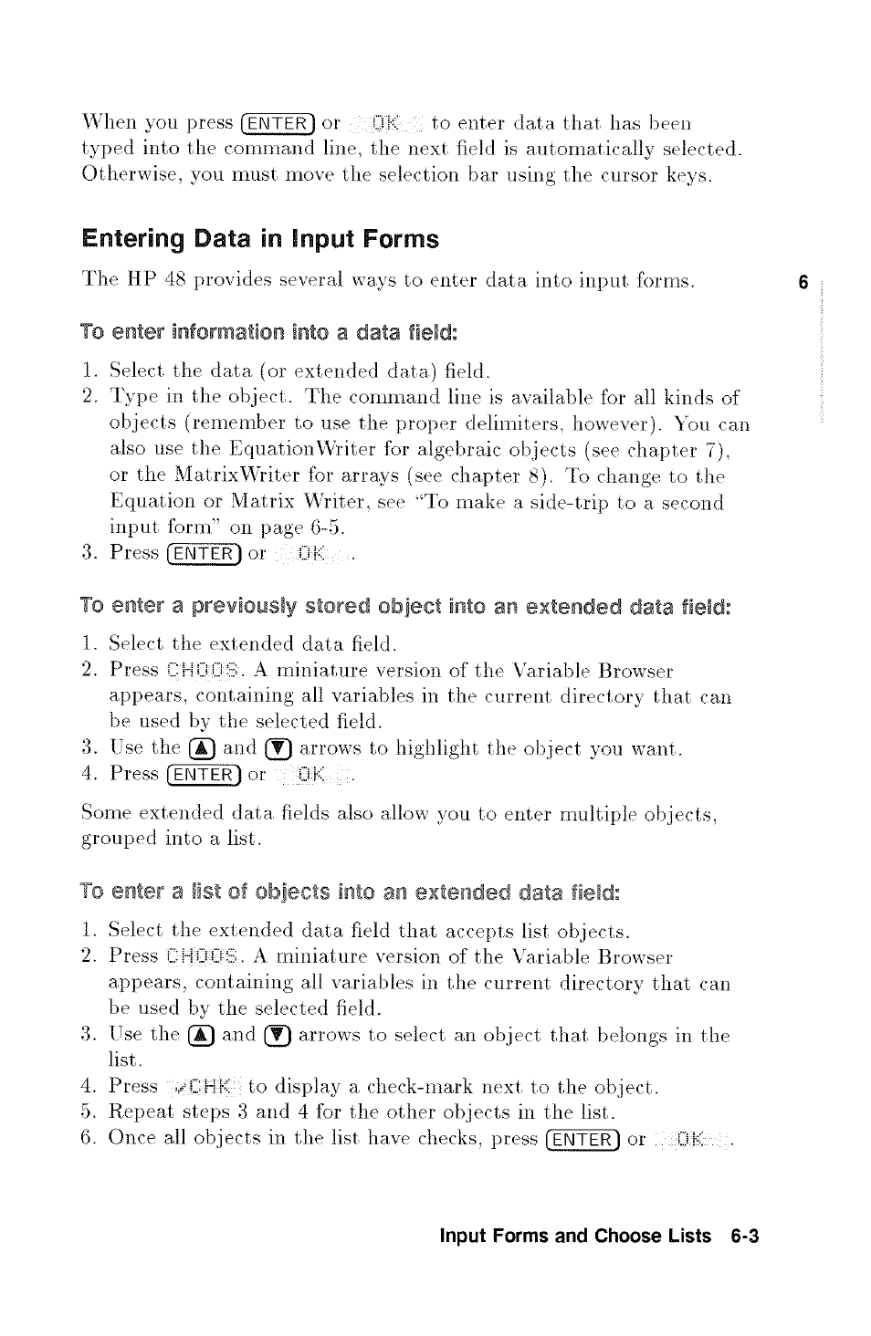 Entering data in input forms | HP 48g Graphing Calculator User Manual | Page 81 / 612