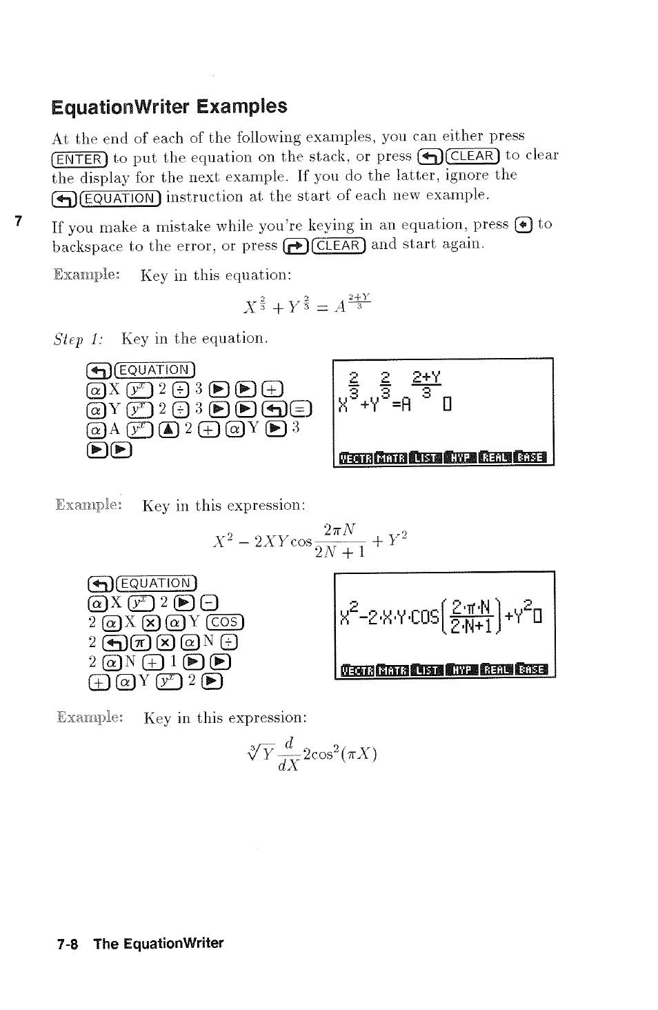 Equationwriter examples, 2 ©x @©y (cos) | HP 48g Graphing Calculator User Manual | Page 94 / 612