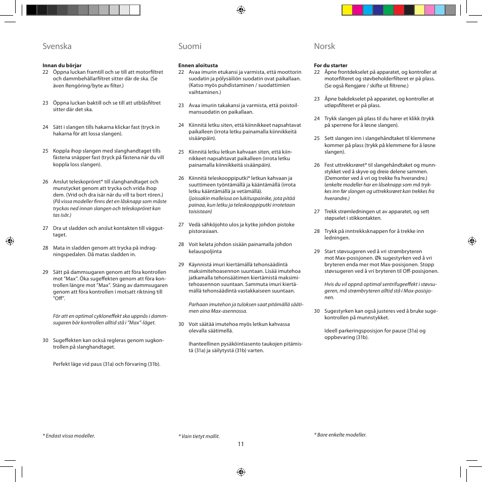 Svenska, Suomi, Norsk | AEG ASC6945 User Manual | Page 11 / 48