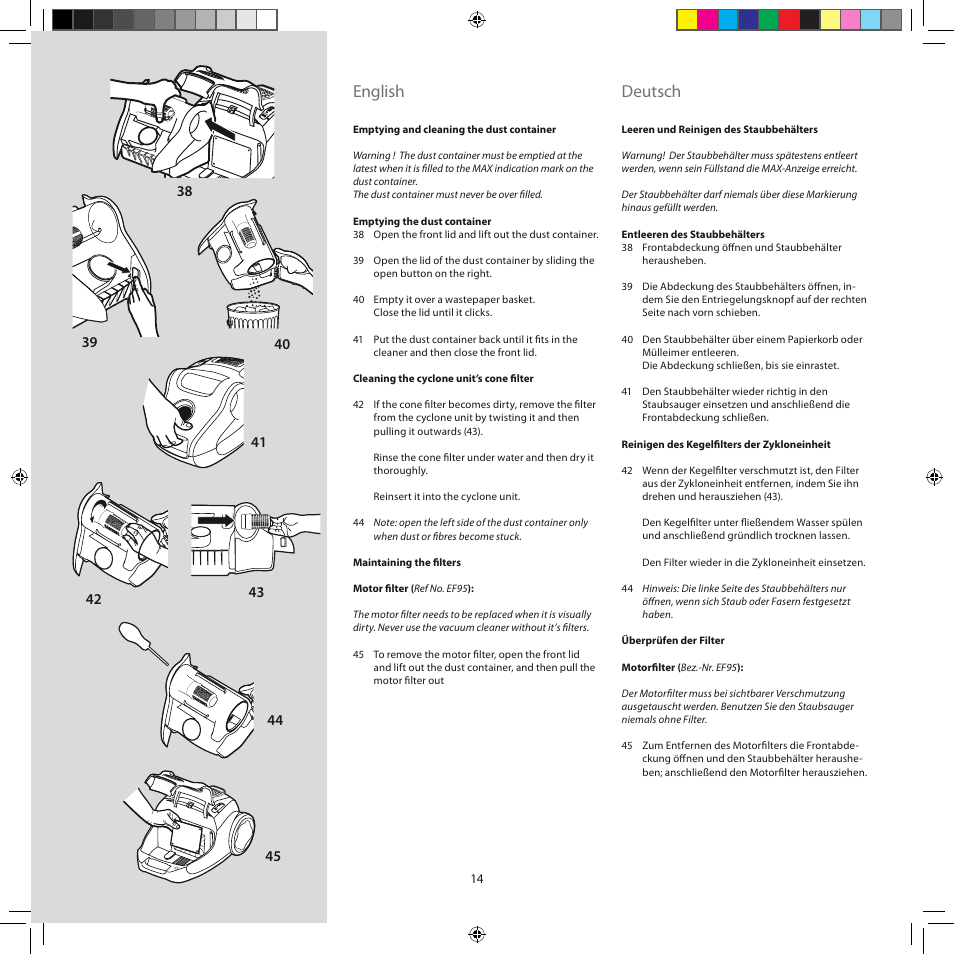 English, Deutsch | AEG ASC6945 User Manual | Page 14 / 48