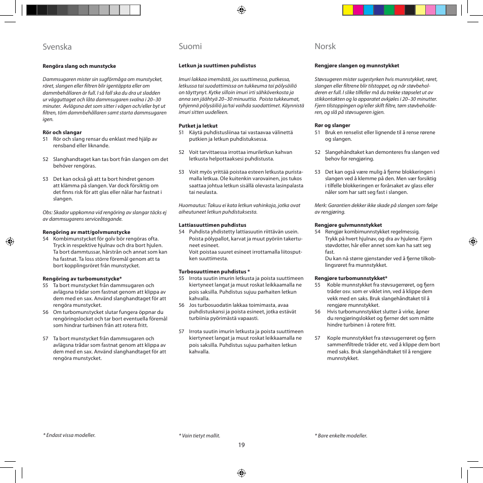 Svenska, Suomi, Norsk | AEG ASC6945 User Manual | Page 19 / 48
