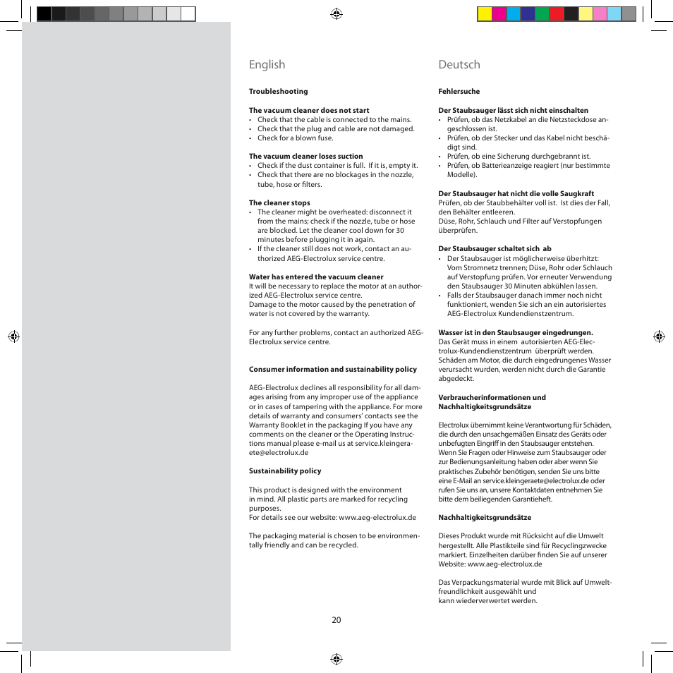 English, Deutsch | AEG ASC6945 User Manual | Page 20 / 48
