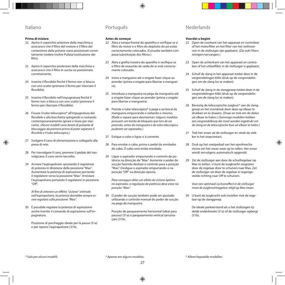 Italiano, Português, Nederlands | AEG ASC6945 User Manual | Page 27 / 48