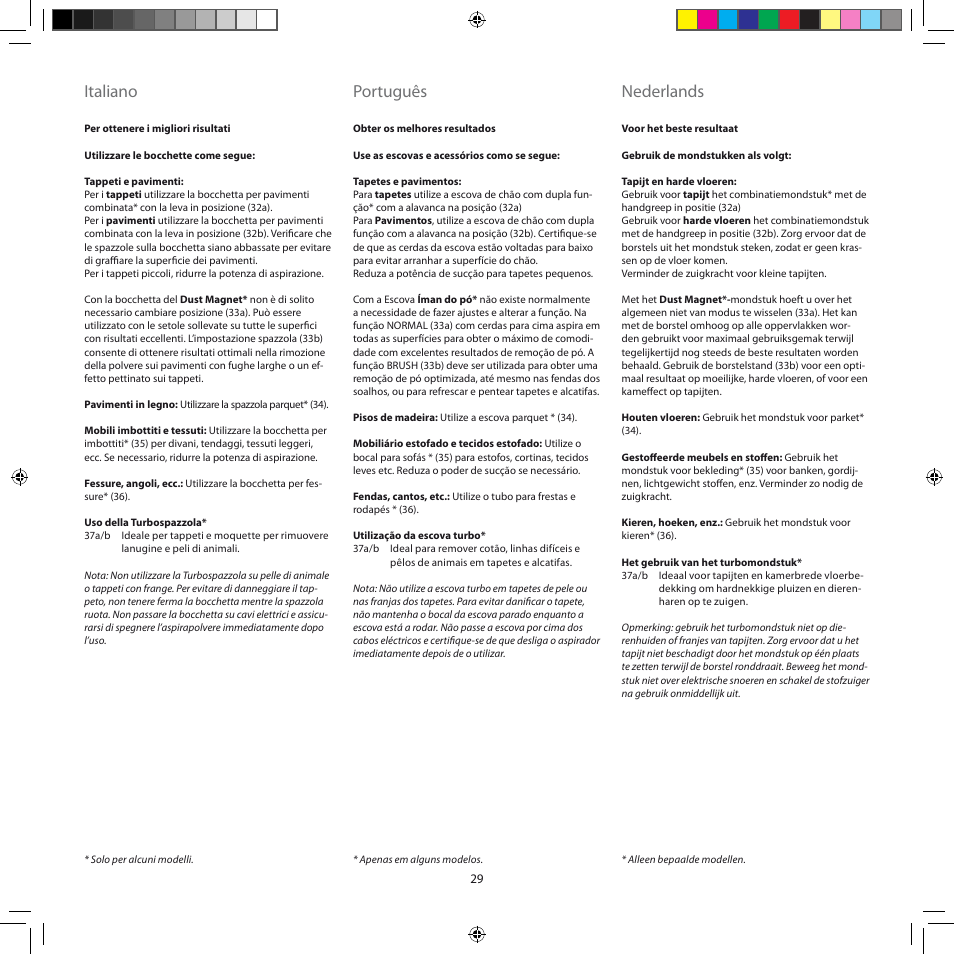 Italiano, Português, Nederlands | AEG ASC6945 User Manual | Page 29 / 48