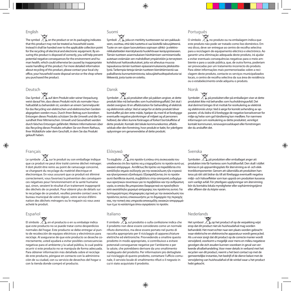 English, Deutsch, Français | Nederlands, Dansk, Español, Português, Italiano, Svenska, Norsk | AEG ASC6945 User Manual | Page 46 / 48