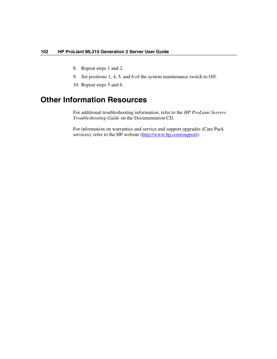 Other information resources | HP ProLiant ML310 G2 Server User Manual | Page 102 / 124