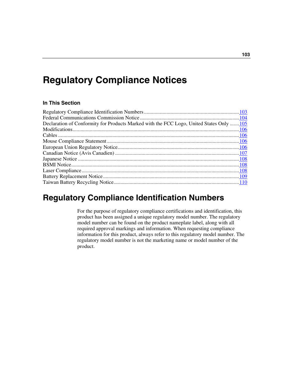 Regulatory compliance notices, Regulatory compliance identification numbers | HP ProLiant ML310 G2 Server User Manual | Page 103 / 124