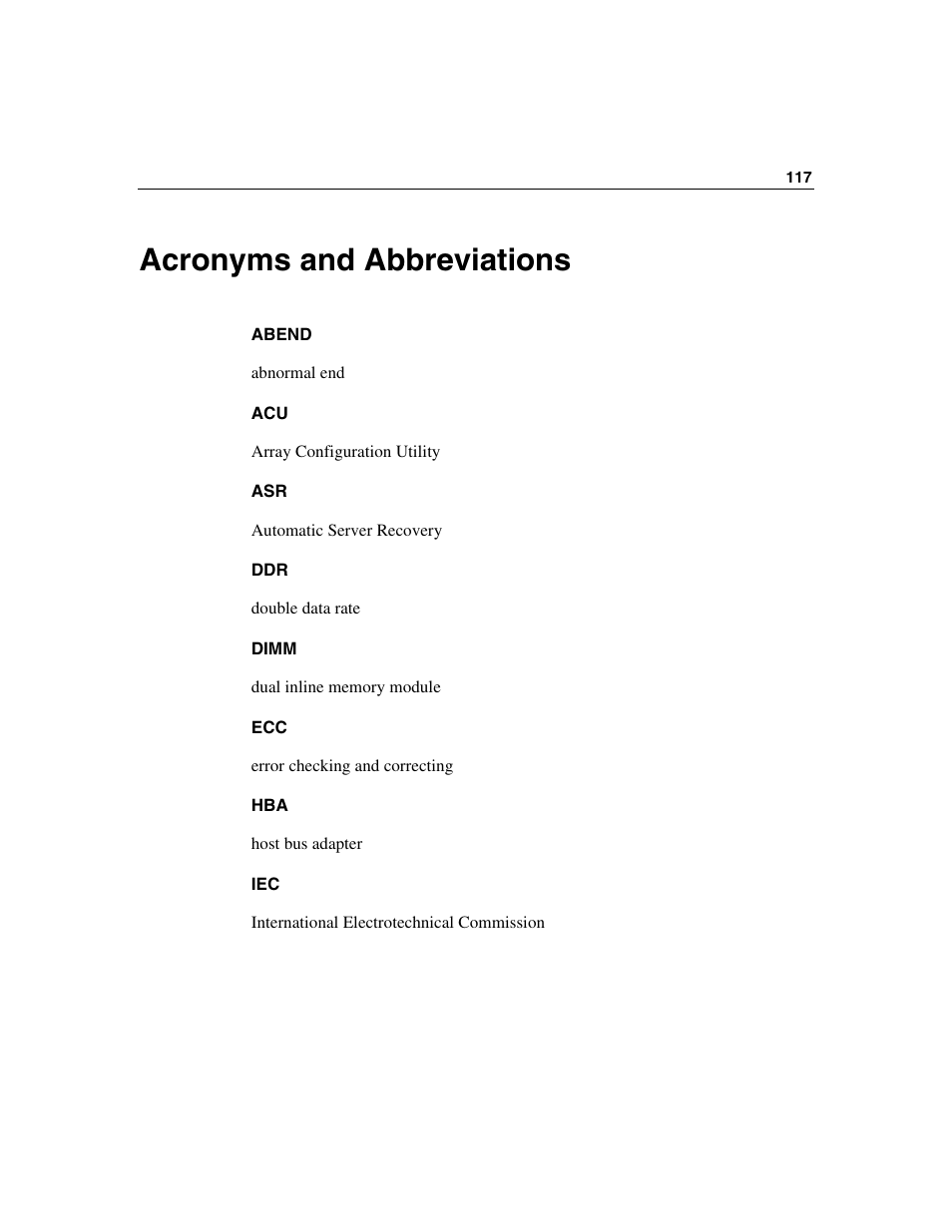 Acronyms and abbreviations | HP ProLiant ML310 G2 Server User Manual | Page 117 / 124