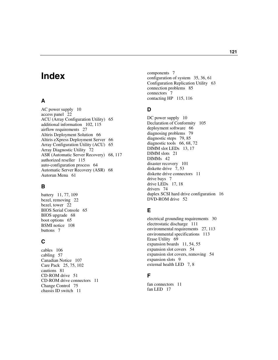 Index, Index 121 | HP ProLiant ML310 G2 Server User Manual | Page 121 / 124