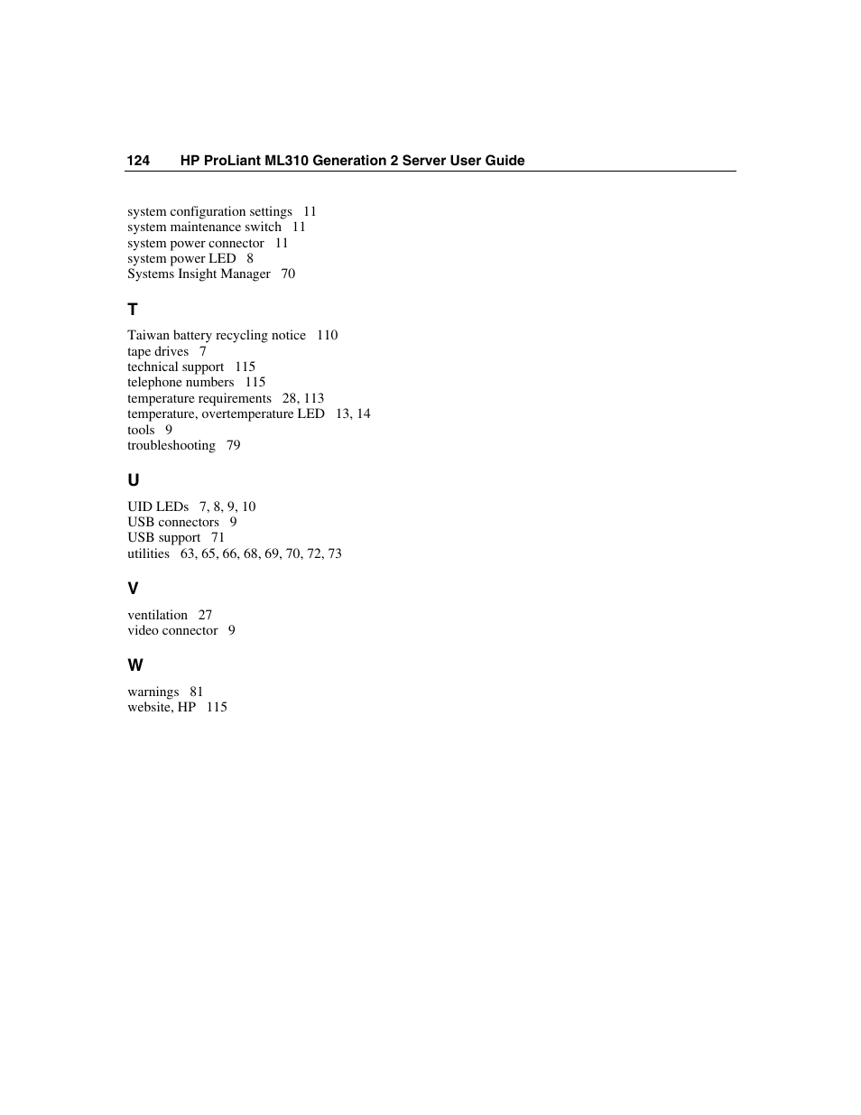 HP ProLiant ML310 G2 Server User Manual | Page 124 / 124