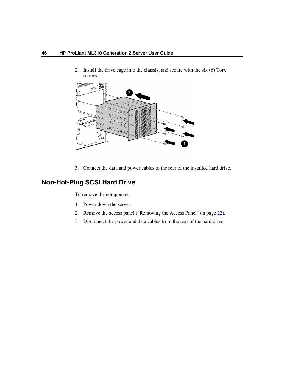 Non-hot-plug scsi hard drive | HP ProLiant ML310 G2 Server User Manual | Page 46 / 124