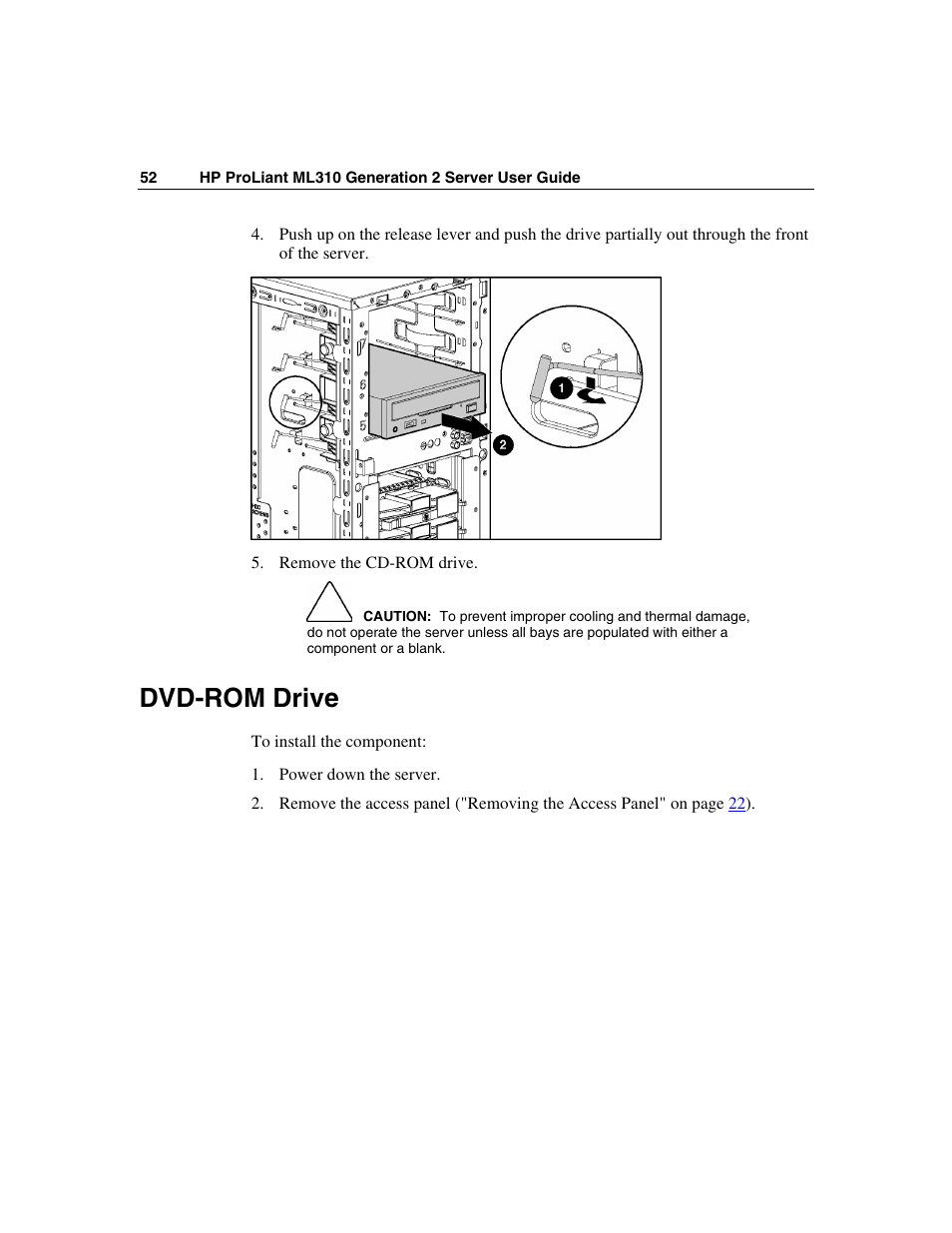 Dvd-rom drive | HP ProLiant ML310 G2 Server User Manual | Page 52 / 124