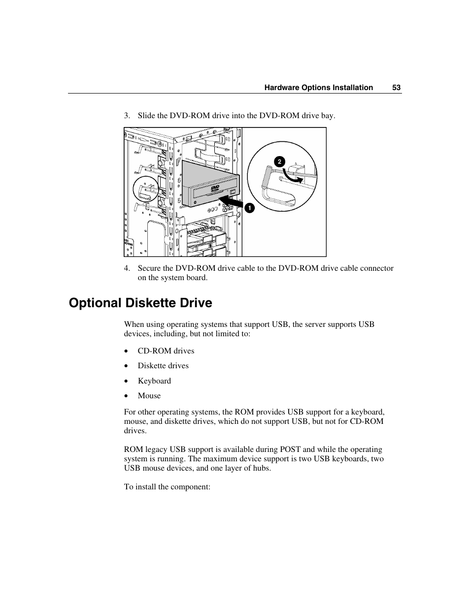 Optional diskette drive | HP ProLiant ML310 G2 Server User Manual | Page 53 / 124