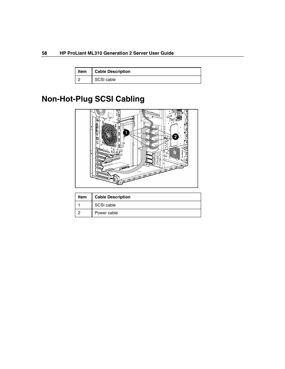 Non-hot-plug scsi cabling | HP ProLiant ML310 G2 Server User Manual | Page 58 / 124