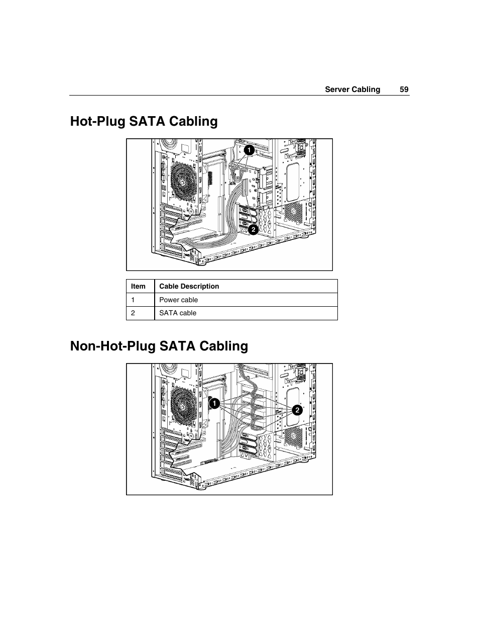 Hot-plug sata cabling, Non-hot-plug sata cabling | HP ProLiant ML310 G2 Server User Manual | Page 59 / 124