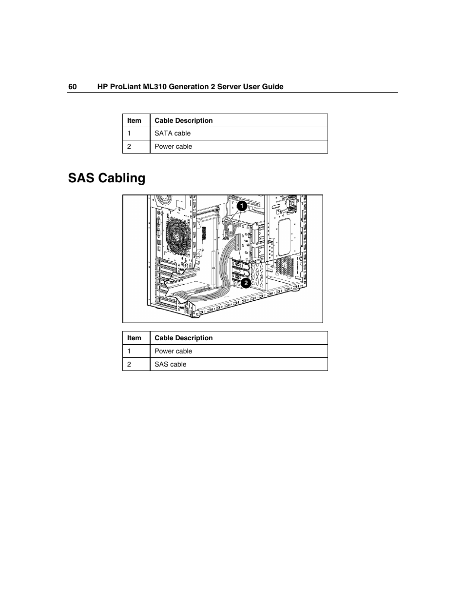 Sas cabling | HP ProLiant ML310 G2 Server User Manual | Page 60 / 124