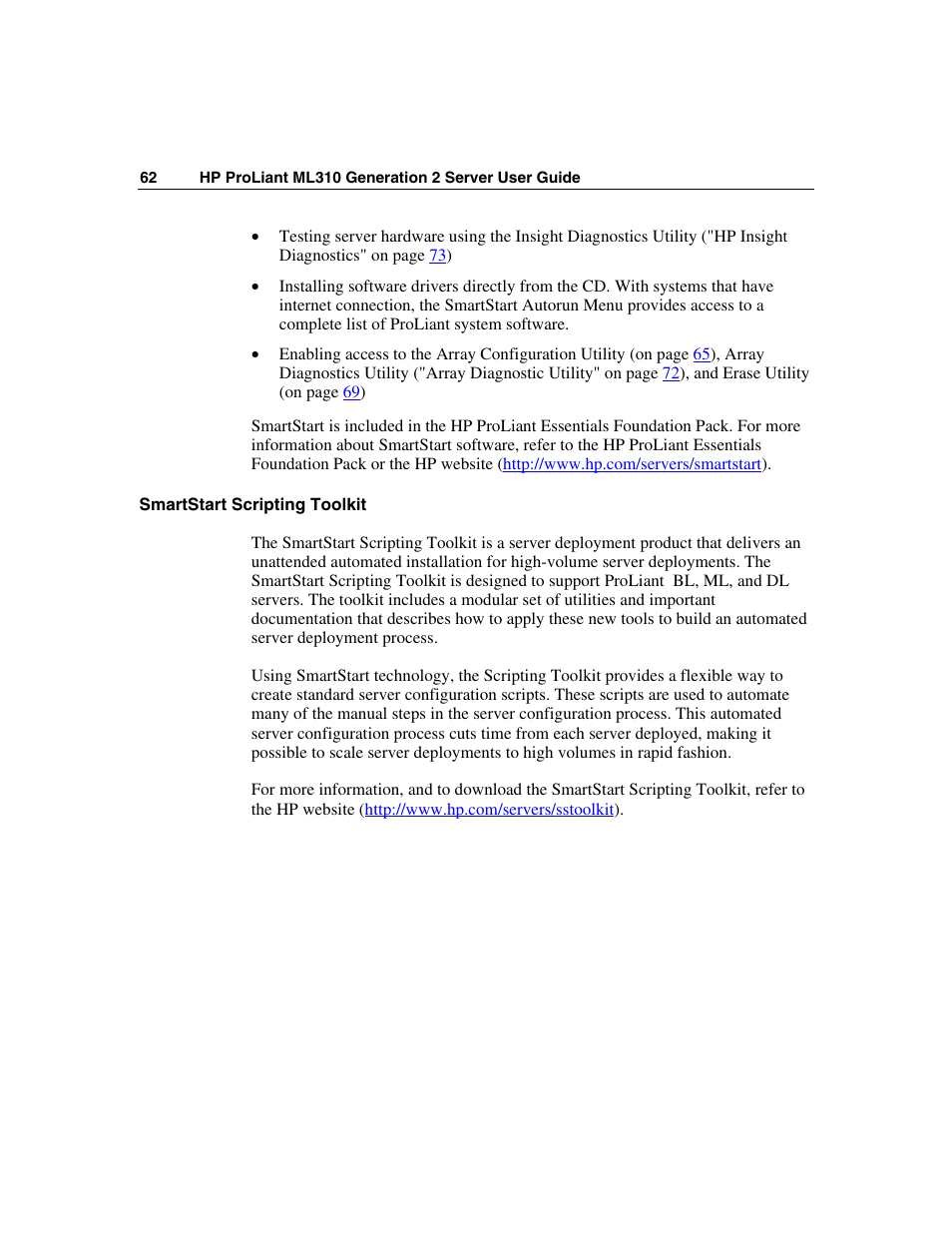 Smartstart scripting toolkit | HP ProLiant ML310 G2 Server User Manual | Page 62 / 124