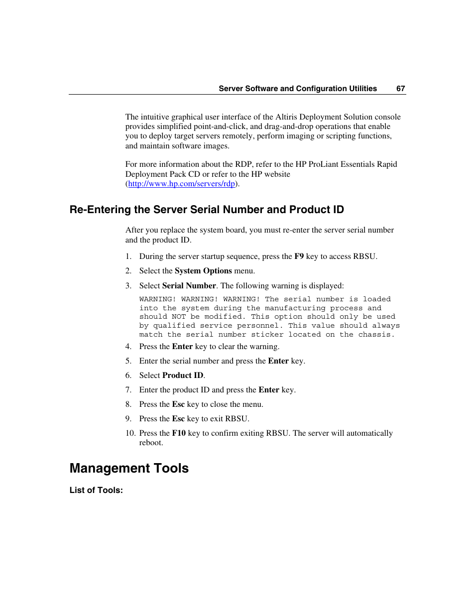 Management tools | HP ProLiant ML310 G2 Server User Manual | Page 67 / 124