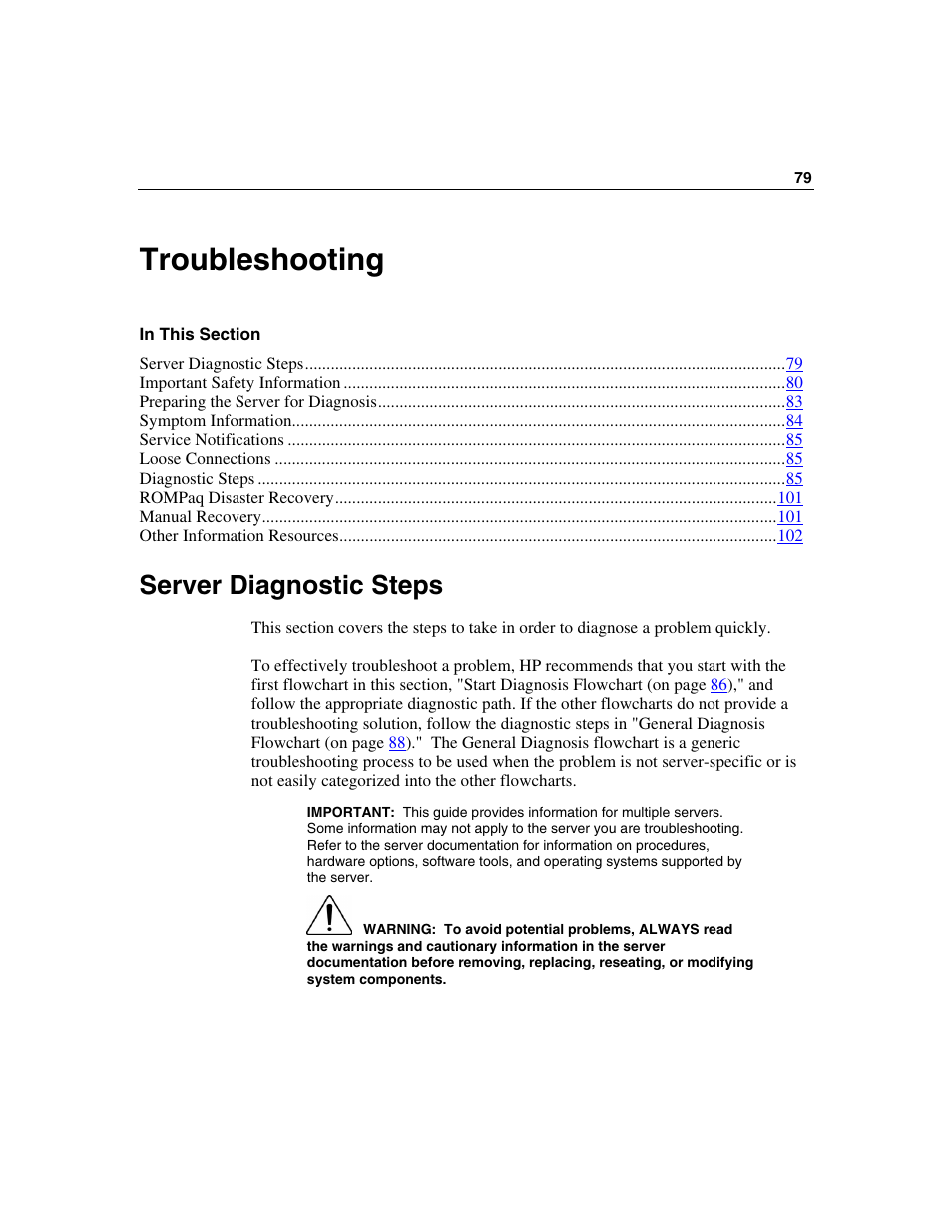 Troubleshooting, Server diagnostic steps, Troubleshooting 79 | HP ProLiant ML310 G2 Server User Manual | Page 79 / 124