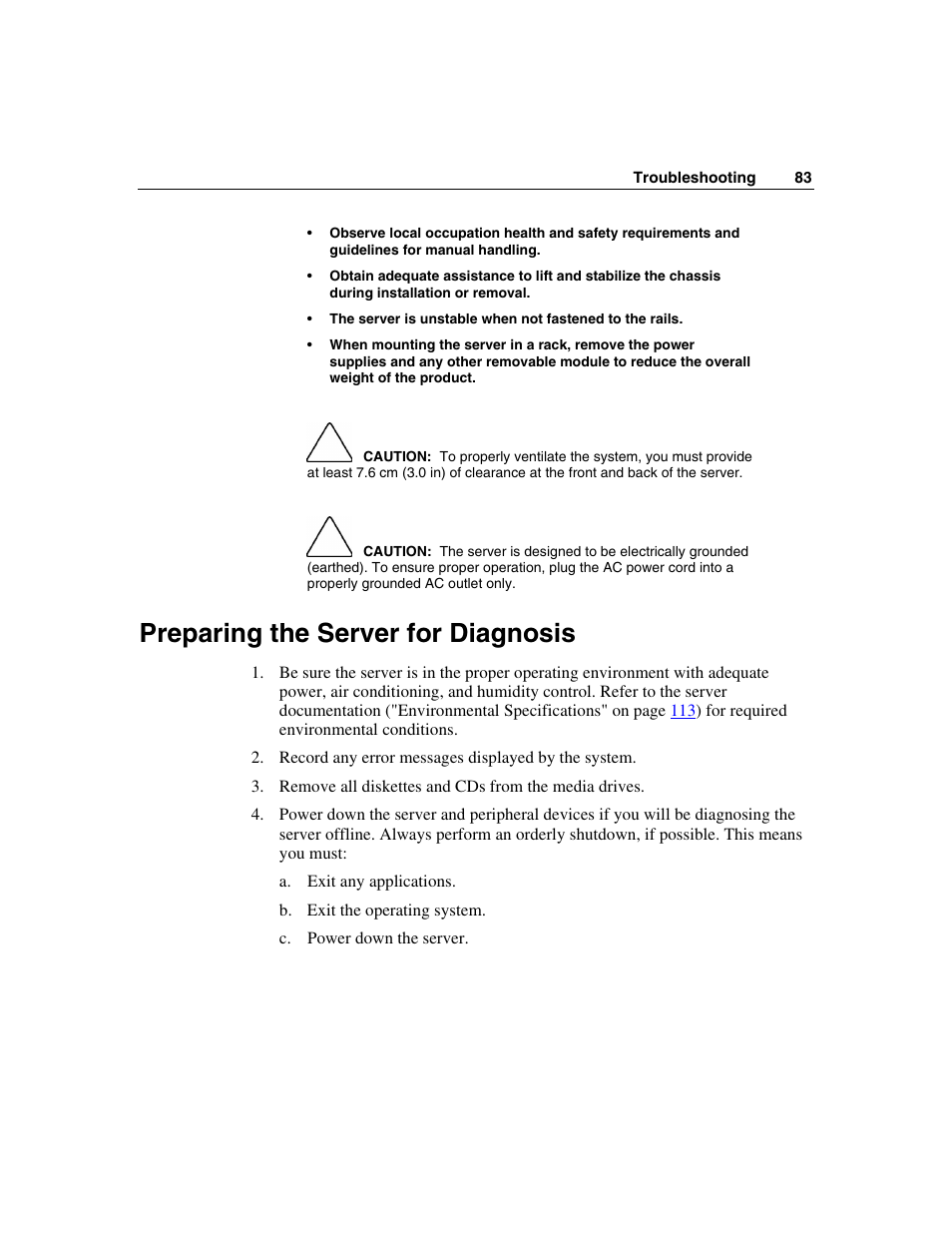 Preparing the server for diagnosis | HP ProLiant ML310 G2 Server User Manual | Page 83 / 124