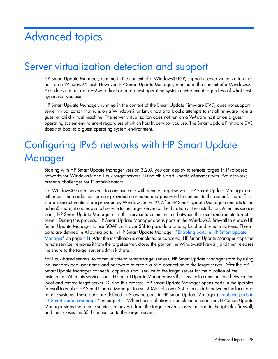 Advanced topics, Server virtualization detection and support | HP SmartStart-Software User Manual | Page 28 / 59