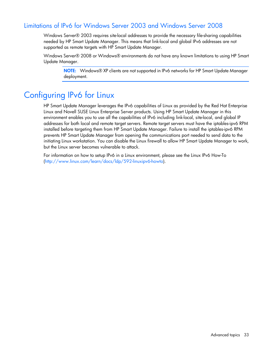 Configuring ipv6 for linux | HP SmartStart-Software User Manual | Page 33 / 59