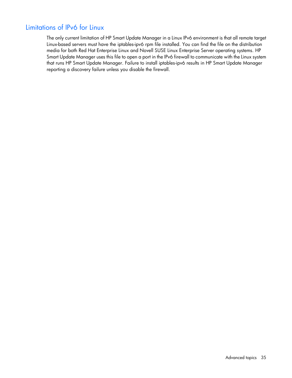 Limitations of ipv6 for linux | HP SmartStart-Software User Manual | Page 35 / 59