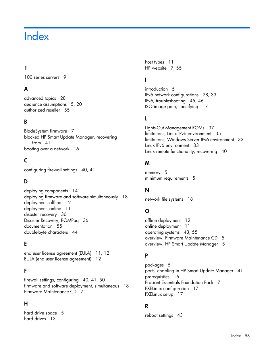 Index | HP SmartStart-Software User Manual | Page 58 / 59