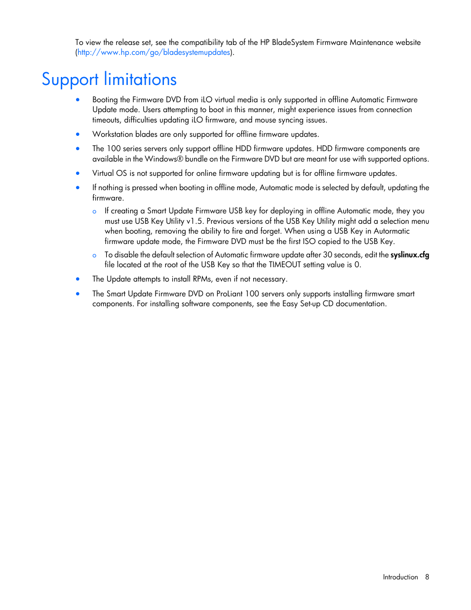 Support limitations | HP SmartStart-Software User Manual | Page 8 / 59