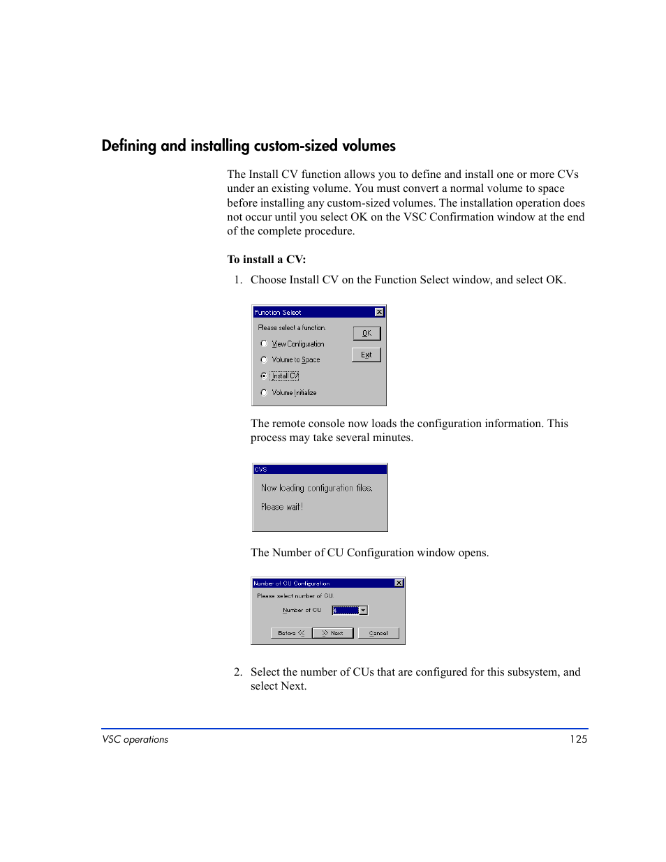 Defining and installing custom-sized volumes 125, Defining and installing custom-sized volumes | HP LUN Configuration Manager XP Software User Manual | Page 125 / 144